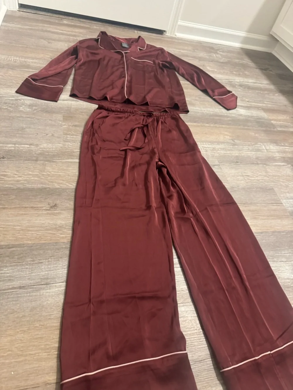 H&M Satin Pajama Set in Burgundy
